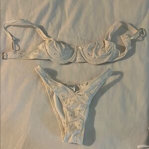 Stylish Cream Eyelet Bikini set